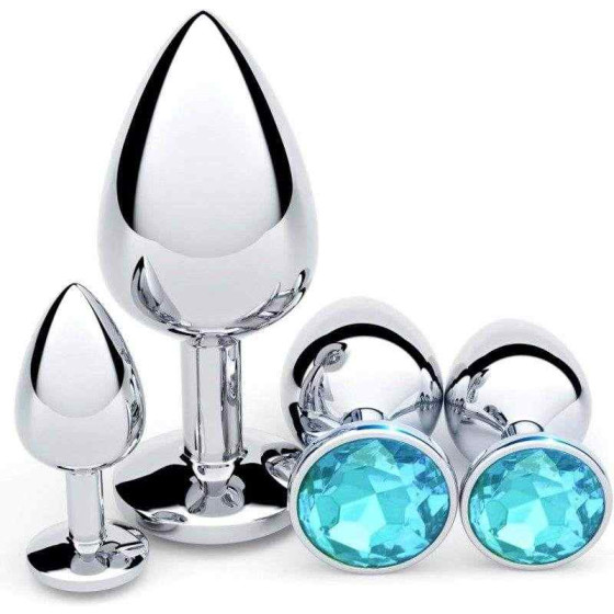 3-piece luxury jewelry design anal plug (blue)